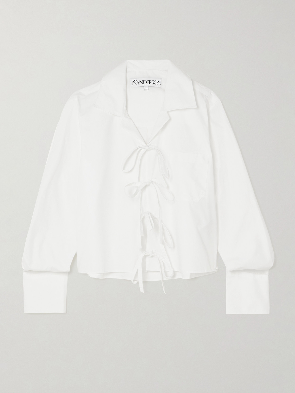 Shop Jw Anderson Tie-front Cotton-poplin Shirt In White