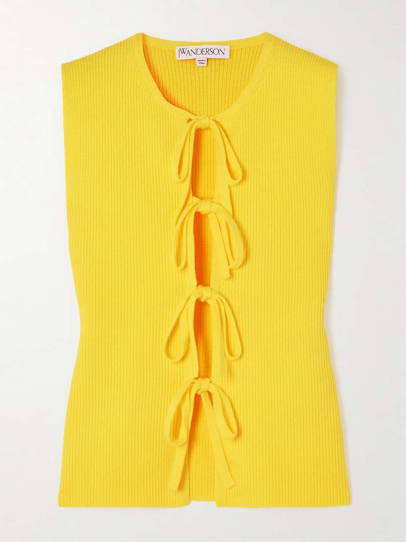 JW Anderson Tie-detailed Ribbed Cotton-blend Top