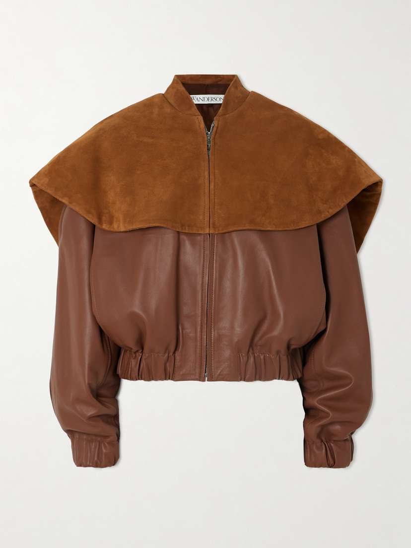 JW Anderson Cape-effect Leather And Suede Bomber Jacket - UK 14