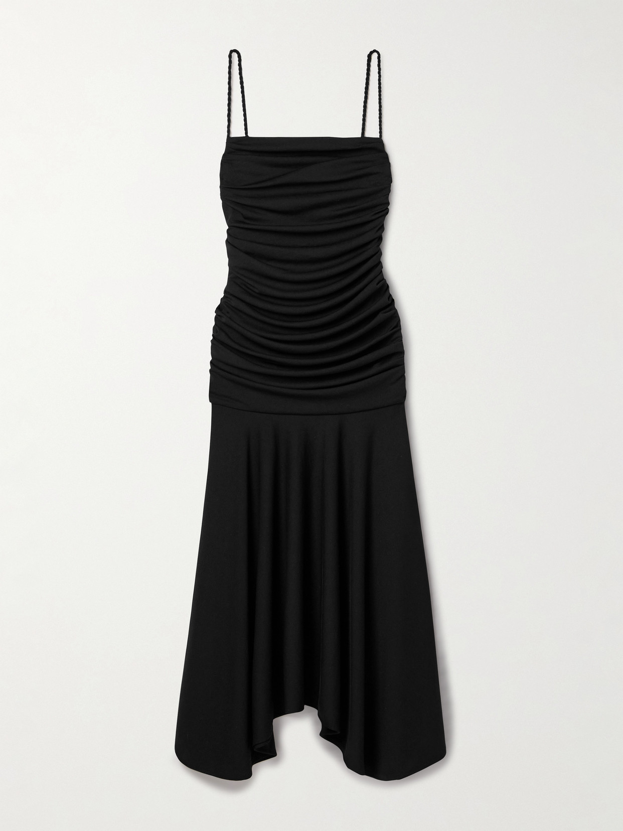 Interior - The Viradora Asymmetric Ruched Crepe Midi Dress - Black