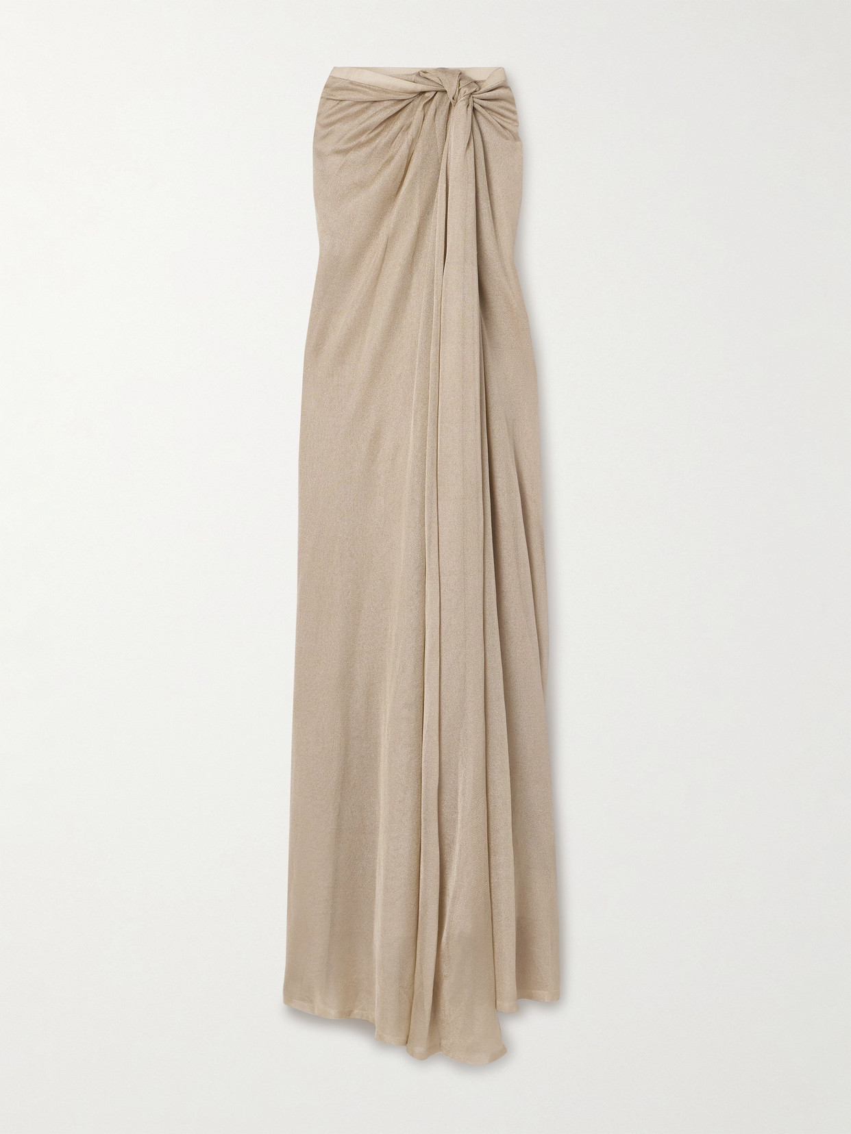 Interior The Ona Strapless Knotted Metallic Stretch-knit Maxi Dress