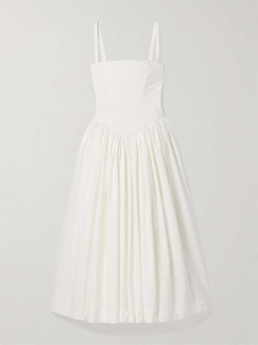 Interior The Ira Pleated Paneled Cotton-poplin Bustier Midi Dress