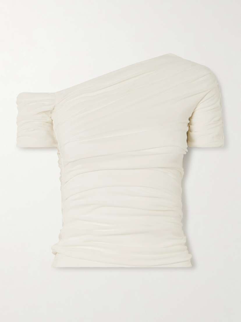 Interior Madi One-shoulder Ruched Cotton-jersey Top - x large