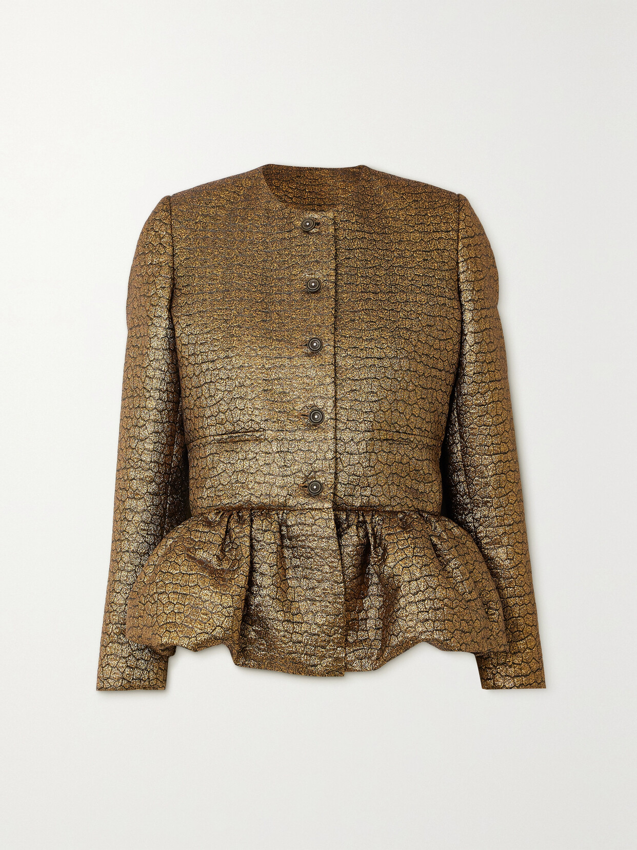 Liberowe + Net Sustain Crystal-embellished Metallic Jacquard Peplum Jacket In Gold