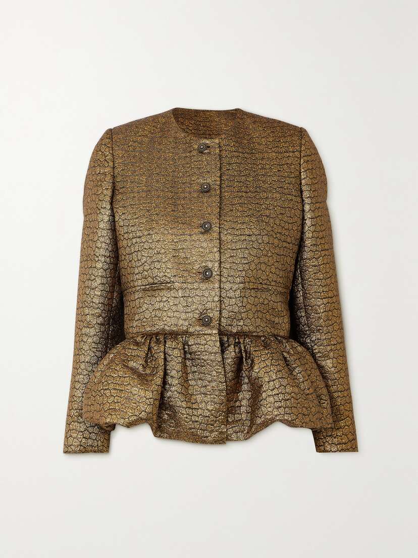 LIBEROWE + Net Sustain Crystal-embellished Metallic Jacquard Peplum Jacket