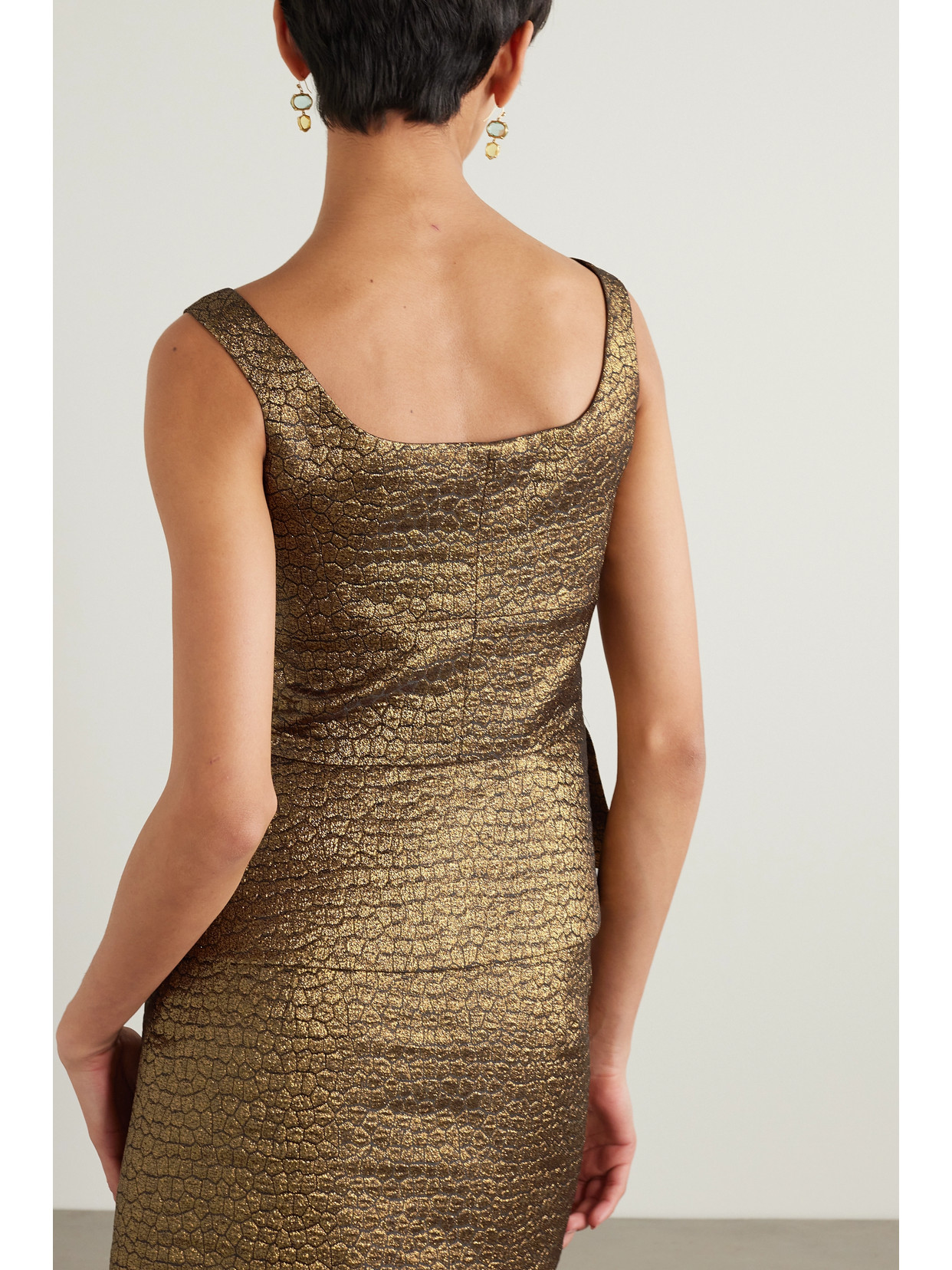 + Net Sustain Metallic Jacquard Peplum Top