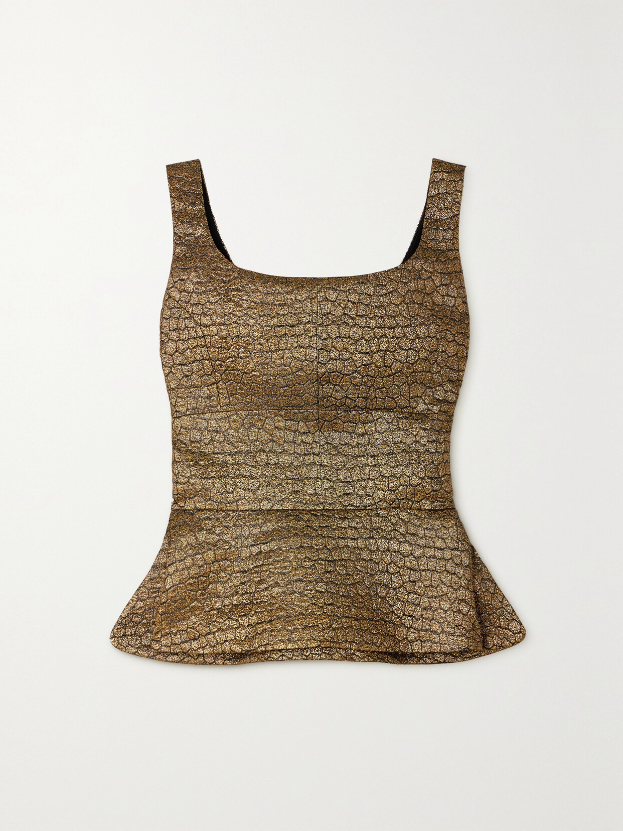 LIBEROWE - + Net Sustain Metallic Jacquard Peplum Top - Gold