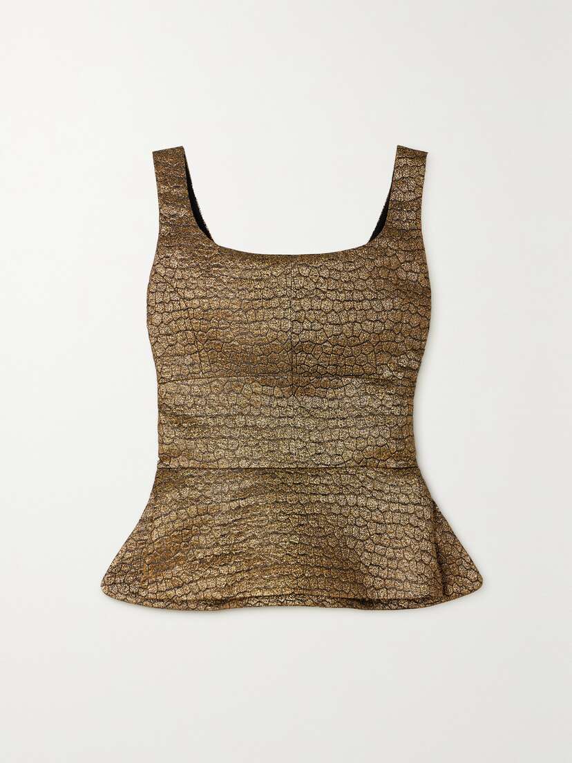 LIBEROWE + Net Sustain Metallic Jacquard Peplum Top