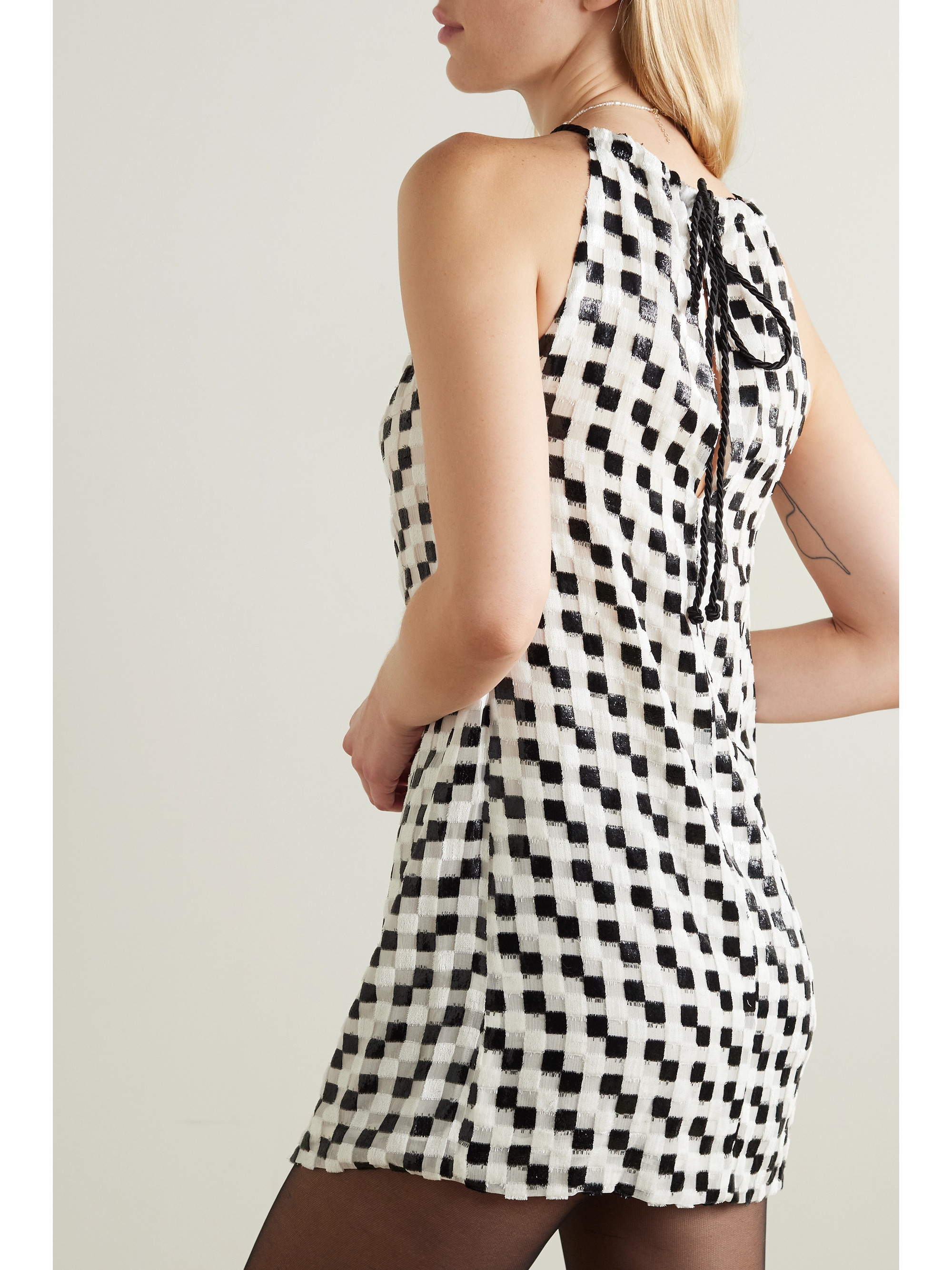 Liberowe + NET SUSTAIN Flou checked metallic devoré-voile mini dress thumbnail