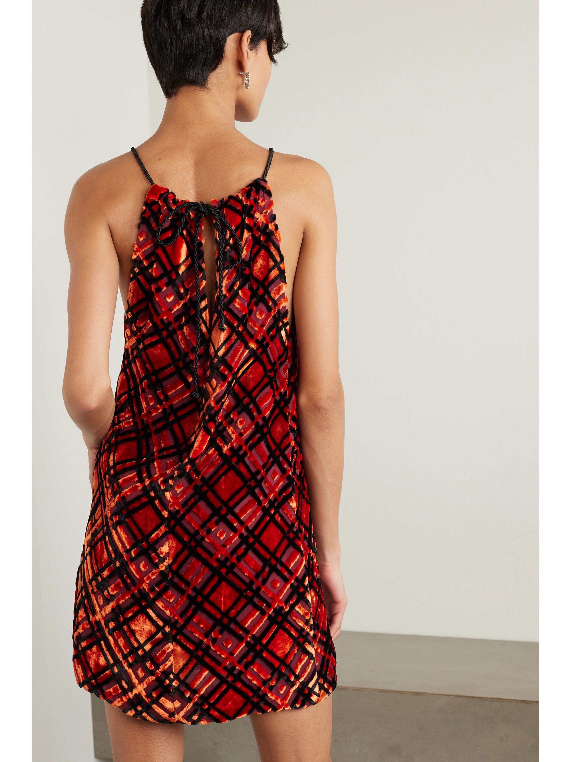 Liberowe + NET SUSTAIN Flou checked devoré-velvet mini dress