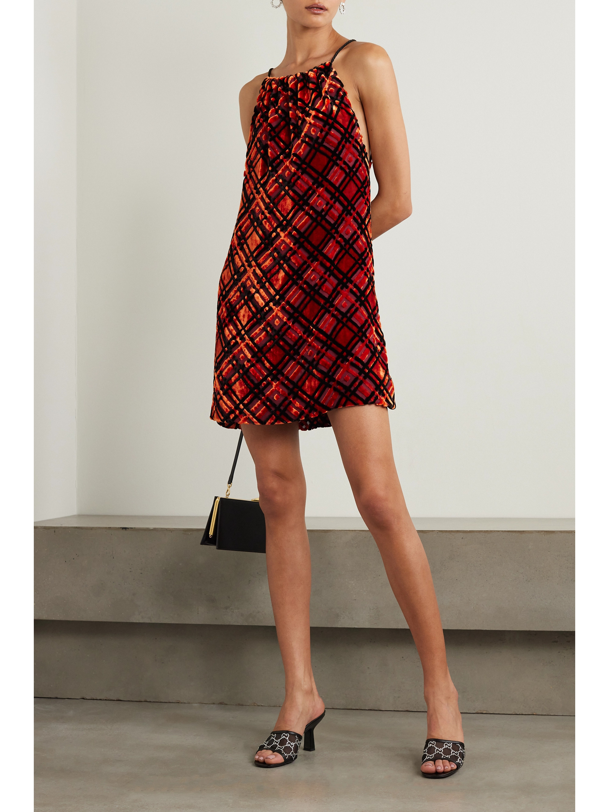 Liberowe + NET SUSTAIN Flou checked devoré-velvet mini dress