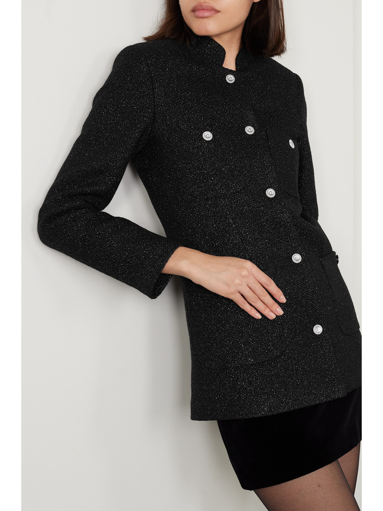 Liberowe + Net Sustain Raja Metallic Tweed Jacket In Black