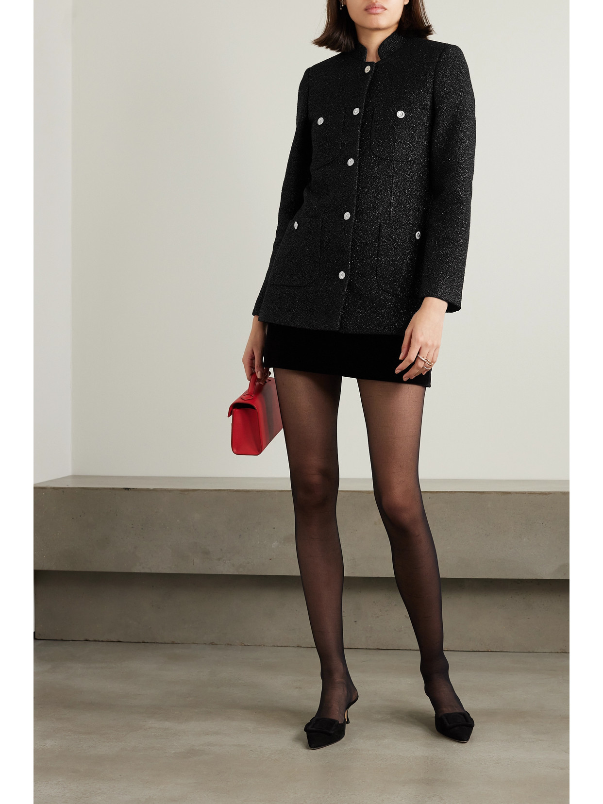 Liberowe + Net Sustain Raja Metallic Tweed Jacket In Black