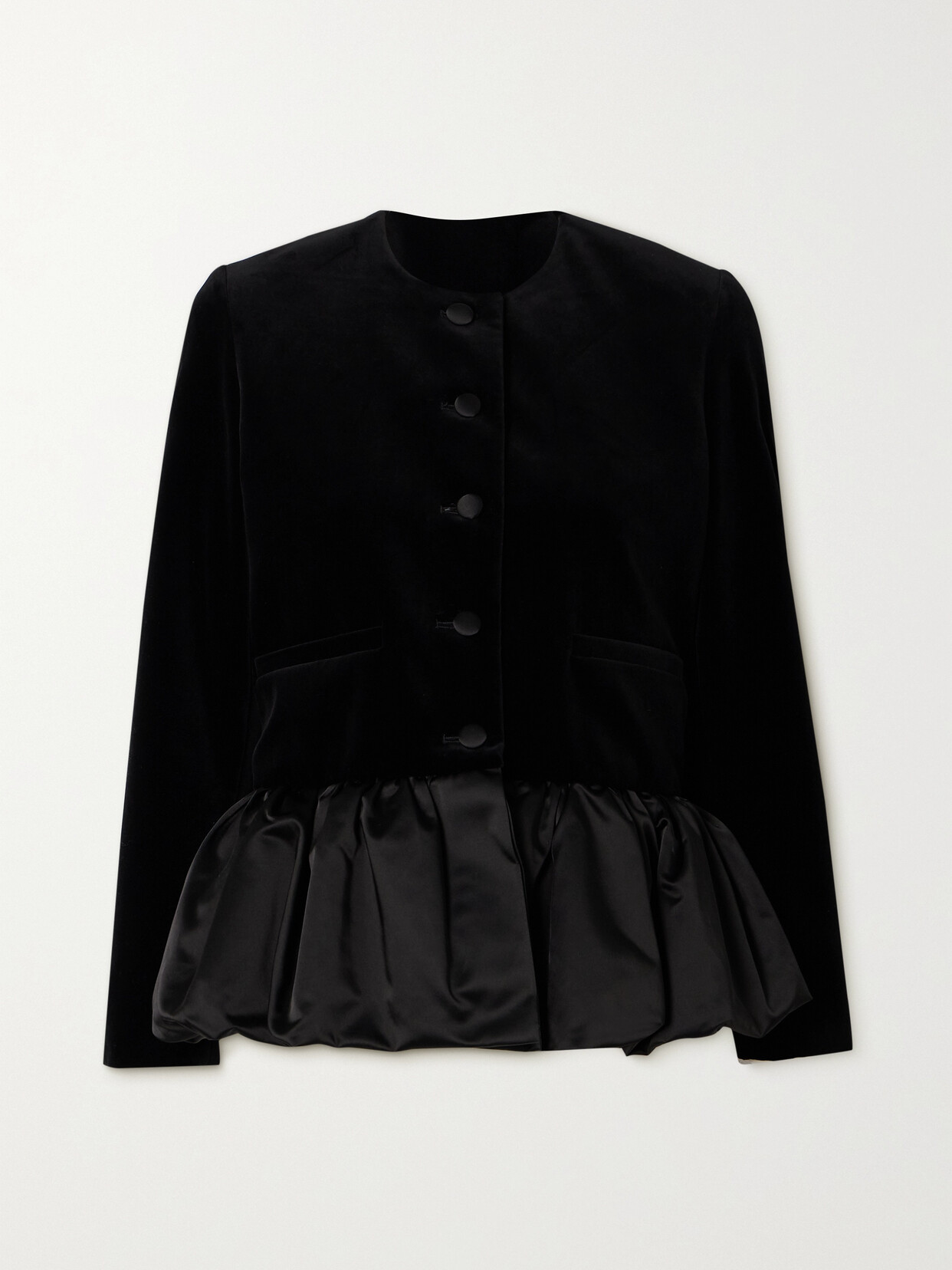 Liberowe Cotton-velvet And Cotton-blend Duchesse-satin Peplum Jacket In Black