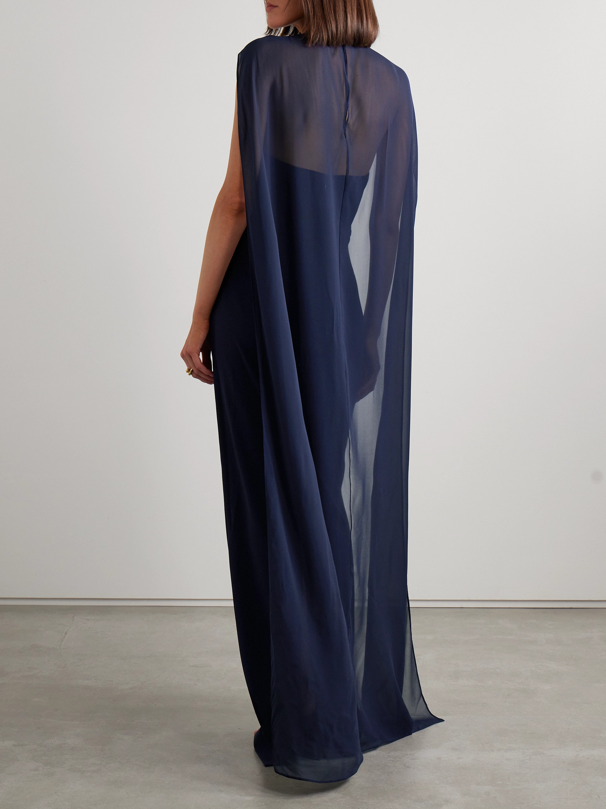Roland Mouret Cape-effect Silk Chiffon-trimmed Crepe Gown In Blue