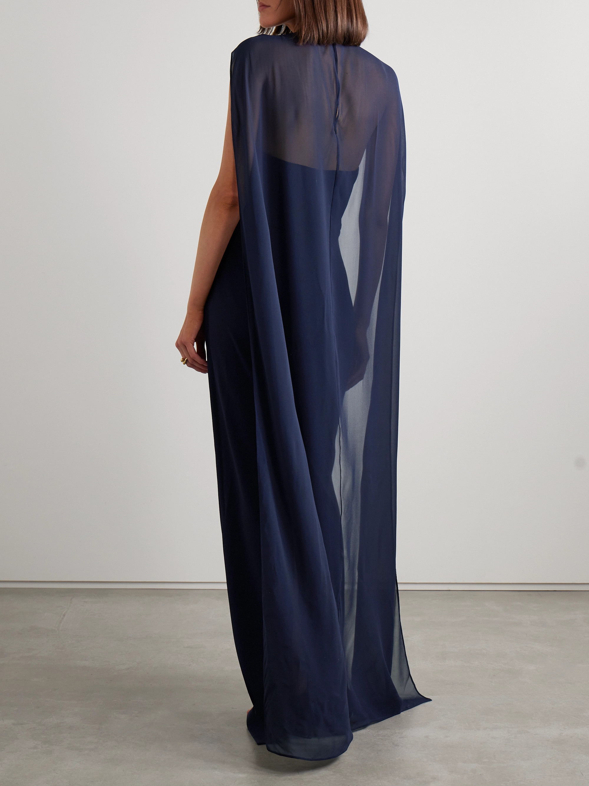 Roland Mouret Cape-effect silk chiffon-trimmed crepe gown