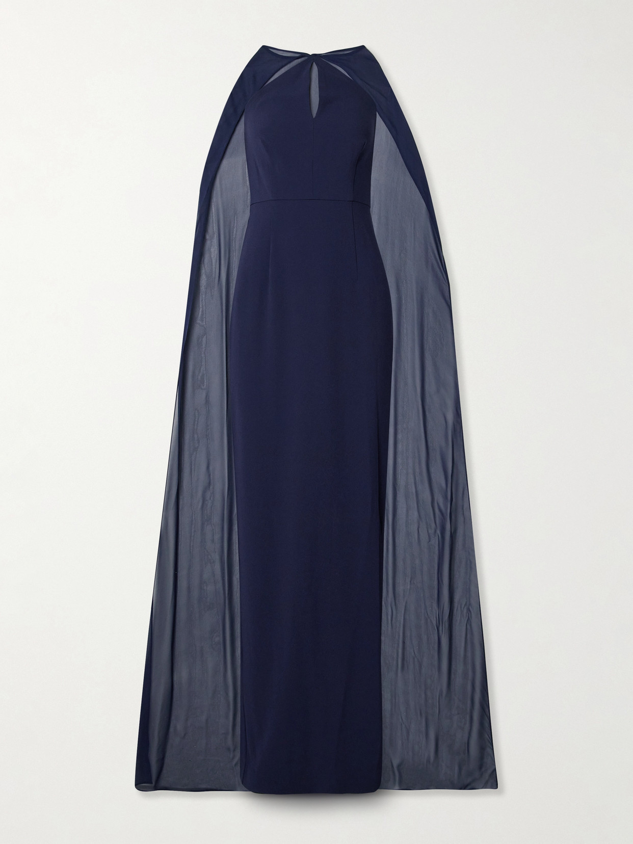 Roland Mouret Cape-effect Silk Chiffon-trimmed Crepe Gown In Blue