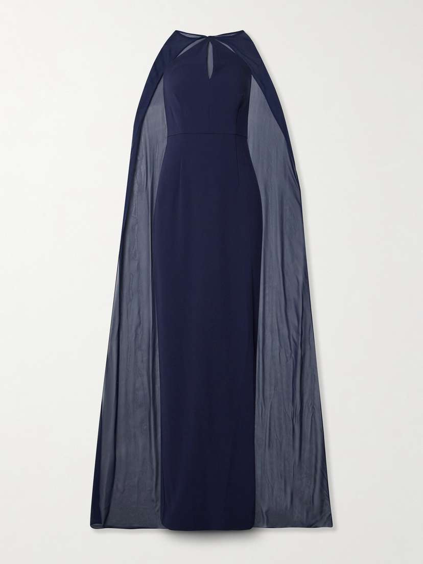 Roland Mouret Cape-effect Silk Chiffon-trimmed Crepe Gown