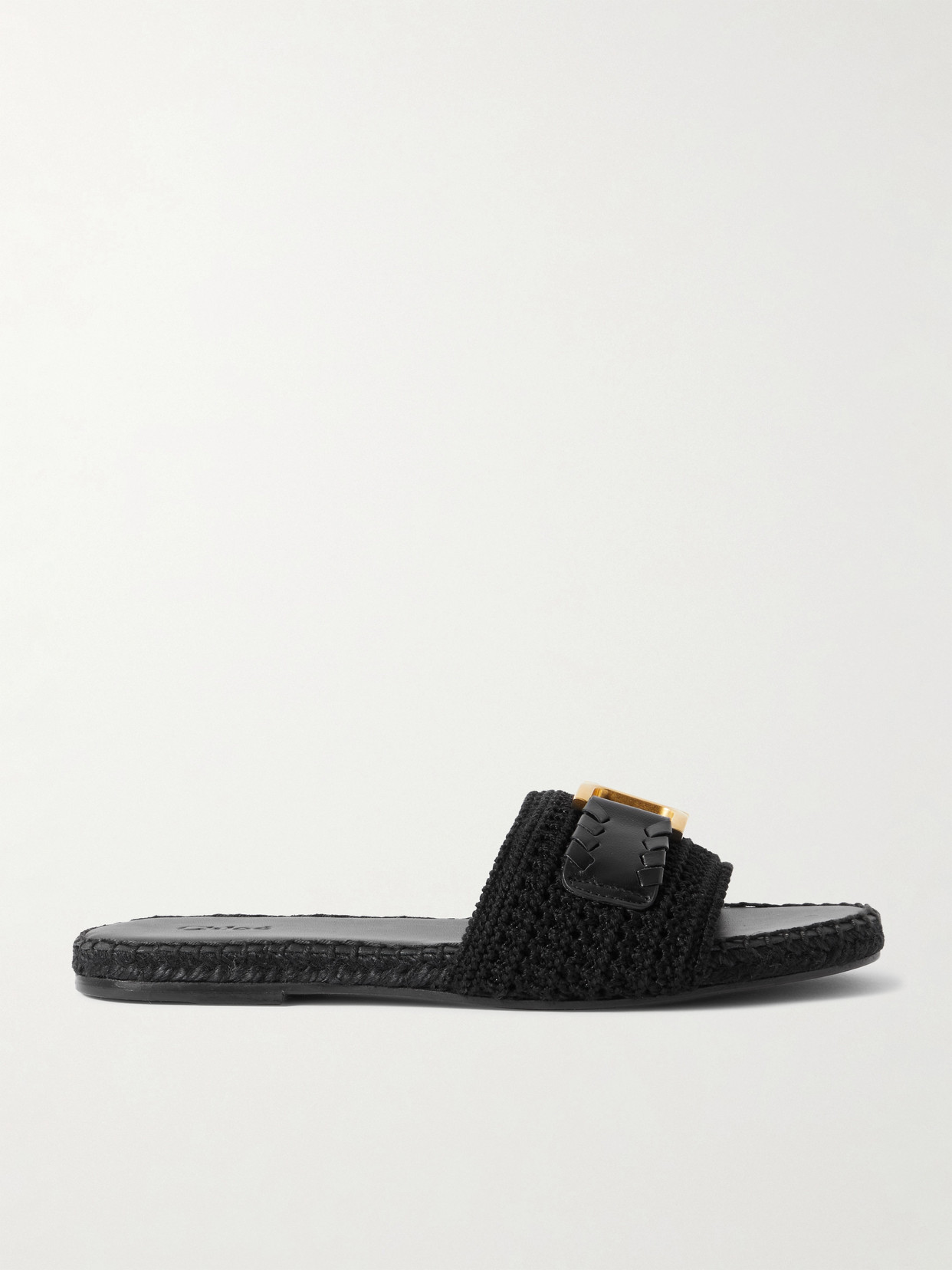 Chloé Marcie Leather-trimmed Crocheted Slides In Black