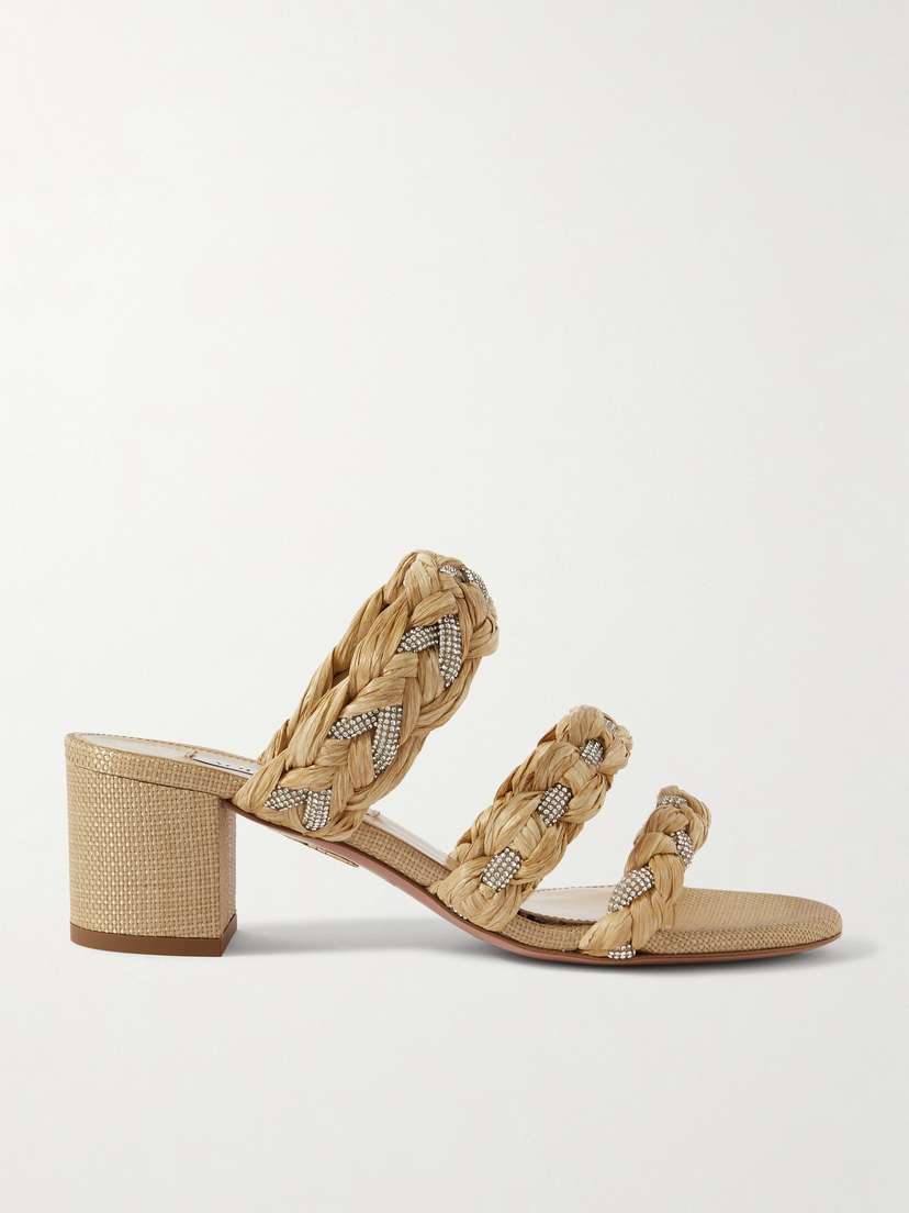 Aquazzura Costiera Crystal-embellished Cord-trimmed Raffia Sandals