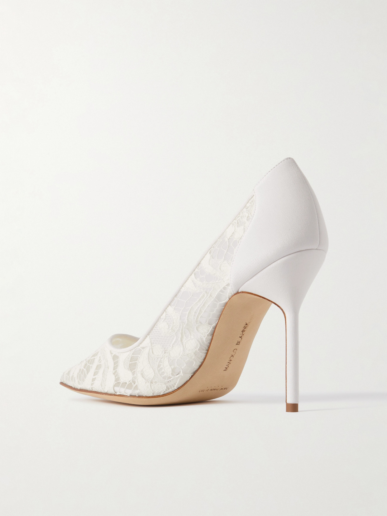 Manolo Blahnik Bbla 105 Silk Satin-trimmed Corded Lace Pumps In Ivory