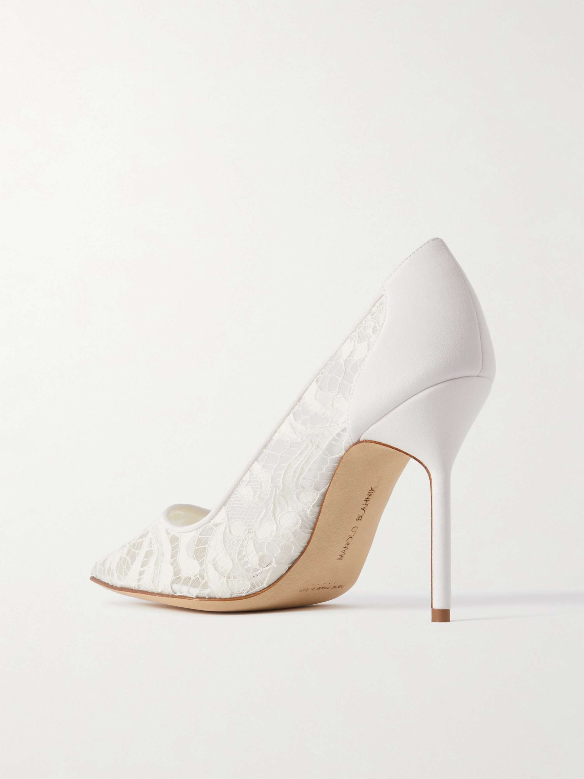 MANOLO BLAHNIK BBLA 105 silk satin-trimmed corded lace pumps | NET-A-PORTER