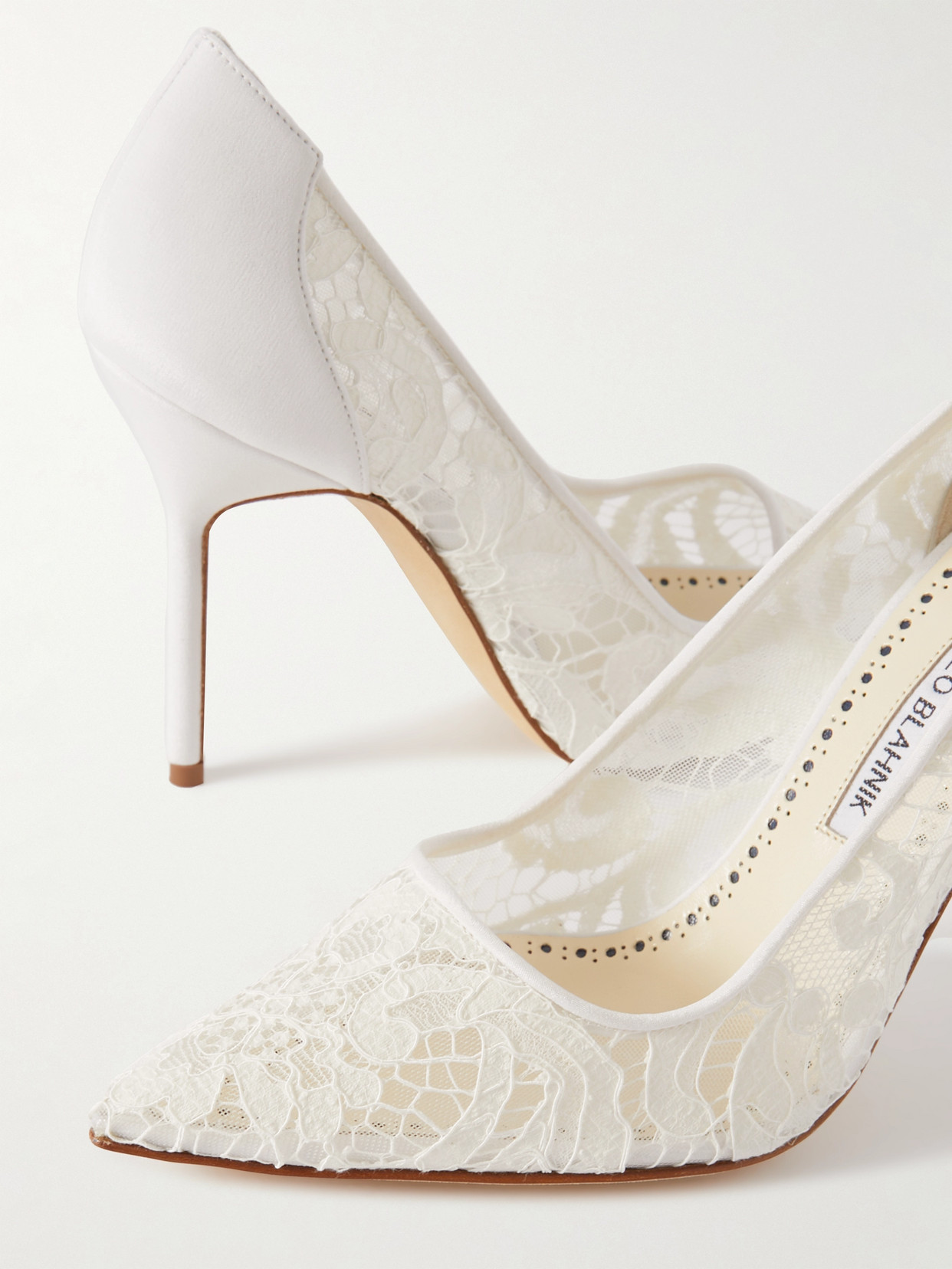 Manolo Blahnik Bbla 105 Silk Satin-trimmed Corded Lace Pumps In Ivory