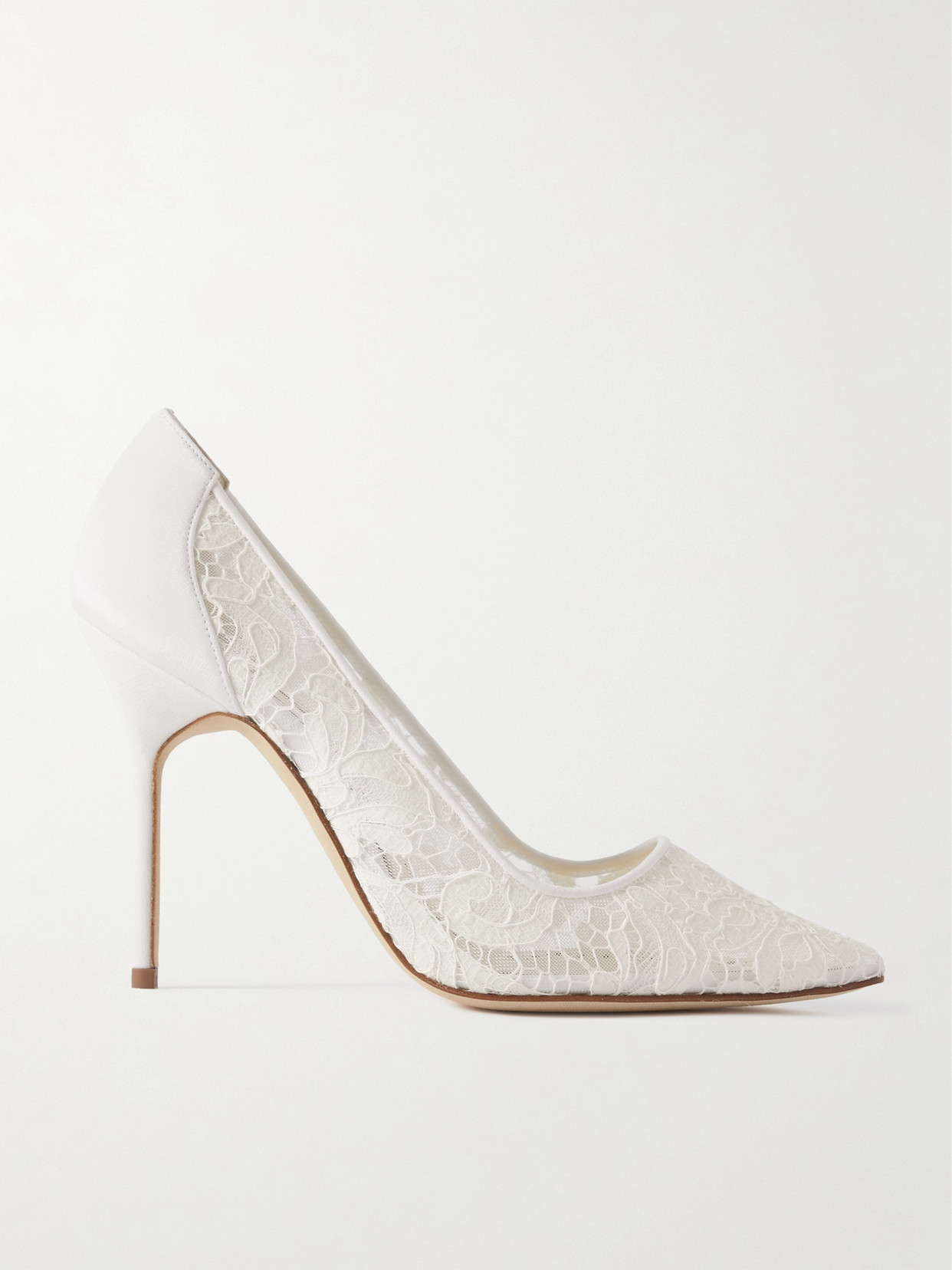 Manolo Blahnik Bbla 105 Silk Satin-trimmed Corded Lace Pumps In Ivory