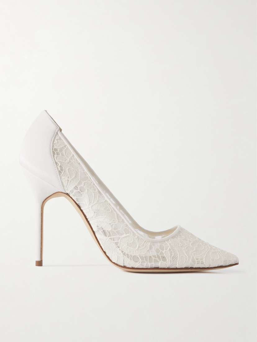 Manolo Blahnik Bbla 105 Silk Satin-trimmed Corded Lace Pumps
