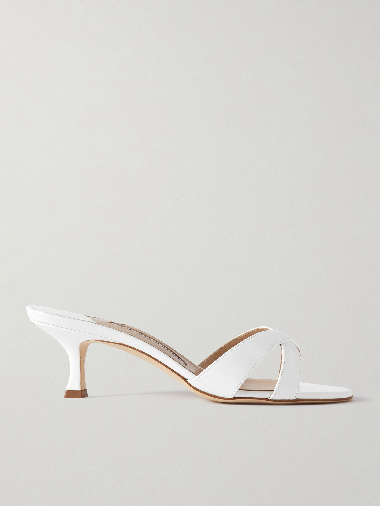 Manolo Blahnik Callamu 50 Patent Leather Mules In White