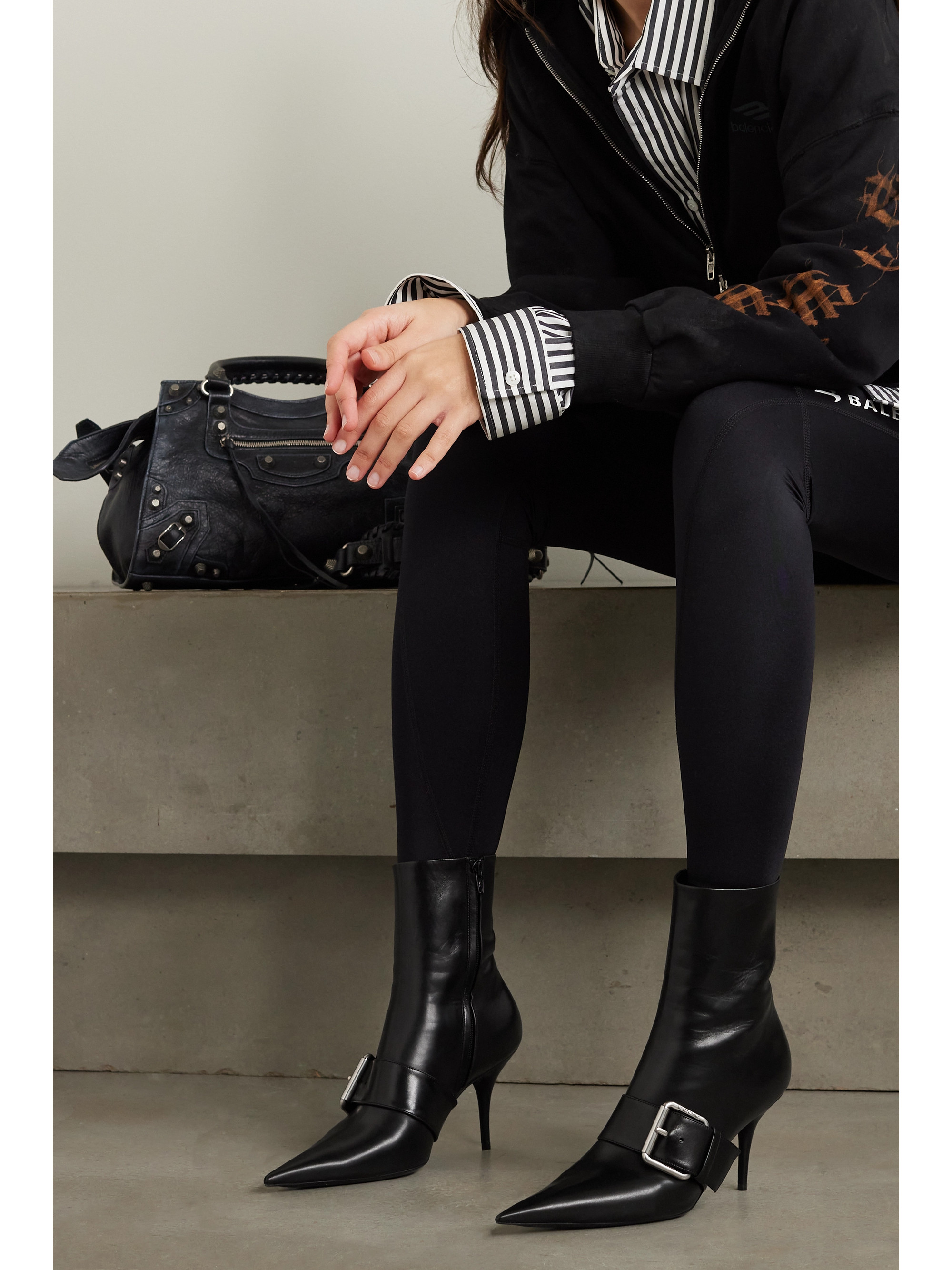 Balenciaga Knife buckled leather ankle boots thumbnail