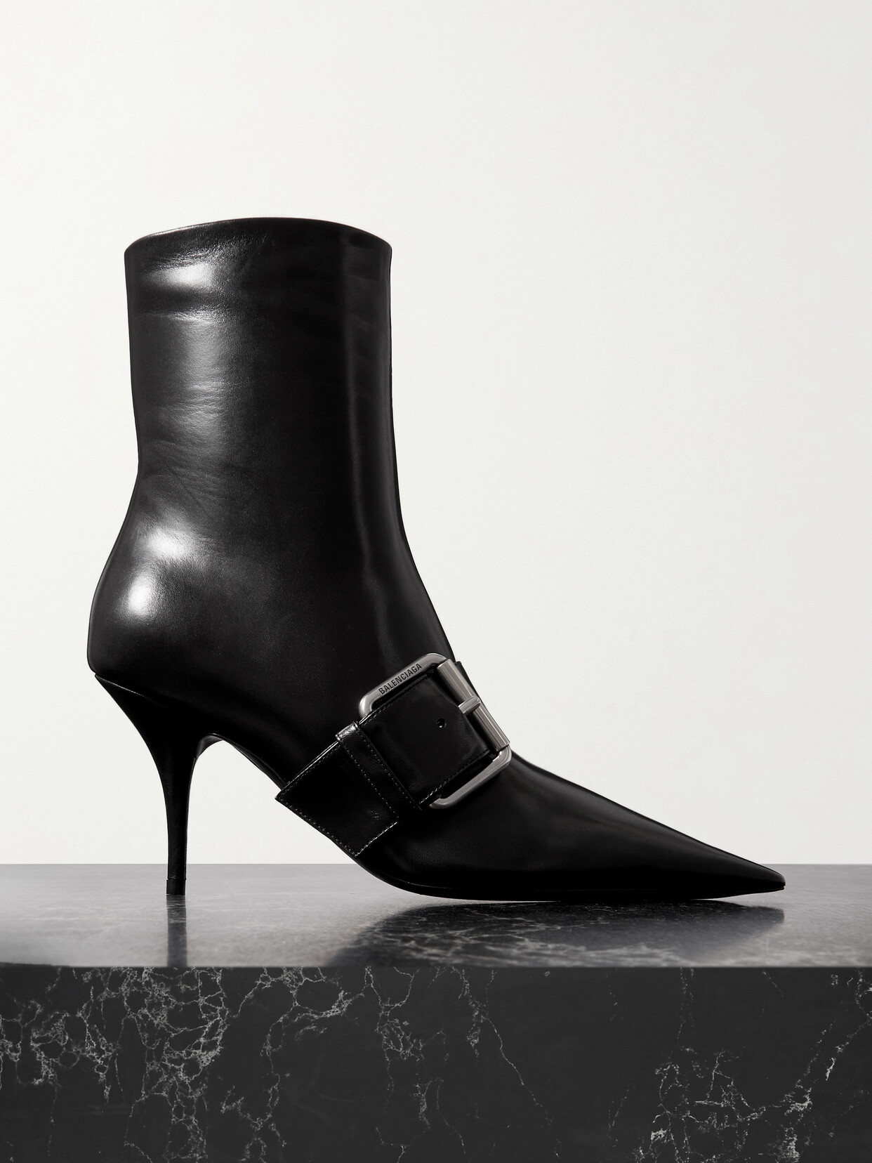 Shop Balenciaga Knife Buckled Leather Ankle Boots In Black