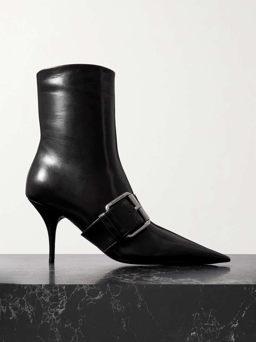 Balenciaga Knife Buckled Leather Ankle Boots
