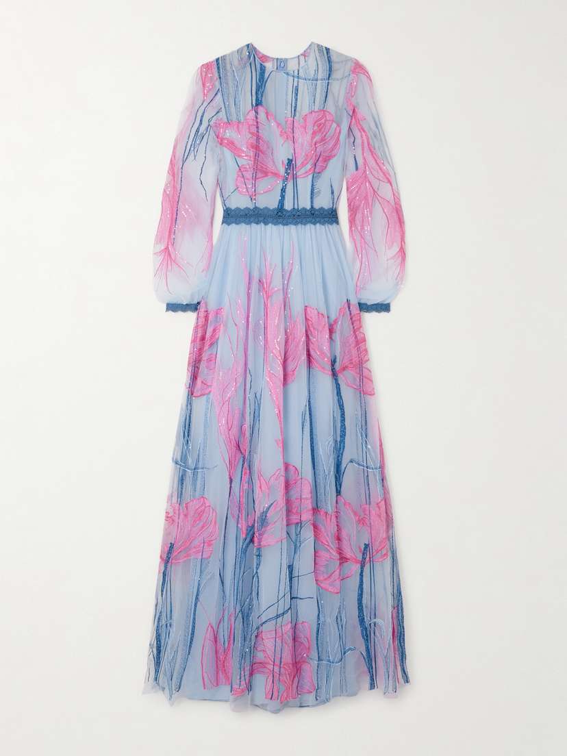 Costarellos Jezebel Sequin-embellished Embroidered Tulle Gown