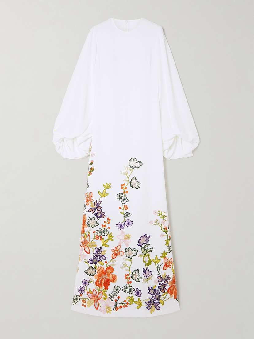 Costarellos Zinnia Embroidered Crepe Gown