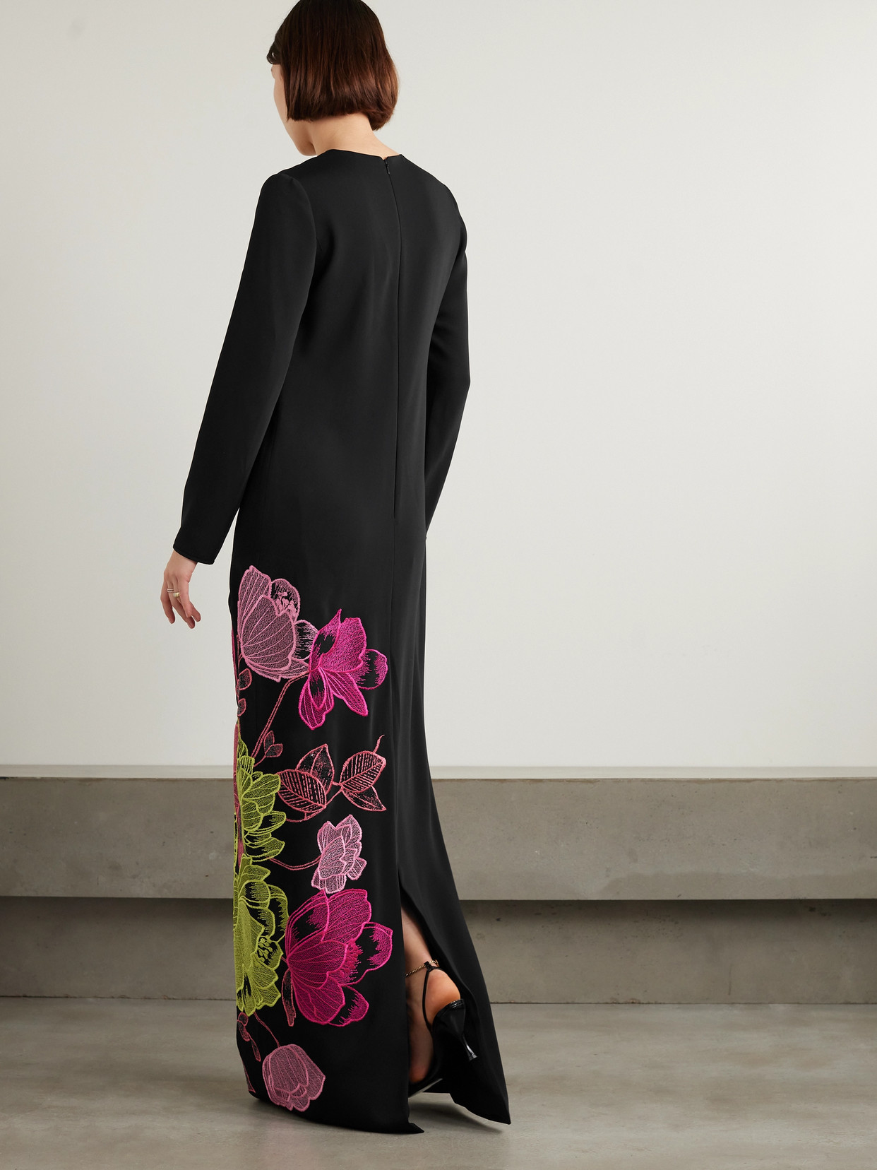 Costarellos Rania Embroidered Crepe Gown In Black