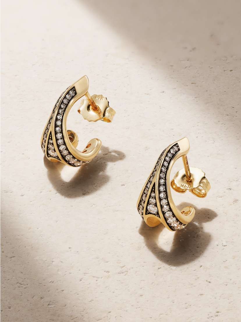 Lucy Delius Wishbone Small 14-karat Recycled Gold Diamond Hoop Earrings