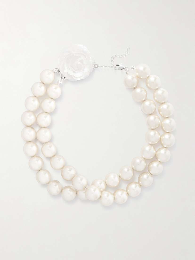 Magda Butrym Appliquéd Faux Pearl Silver-tone Necklace
