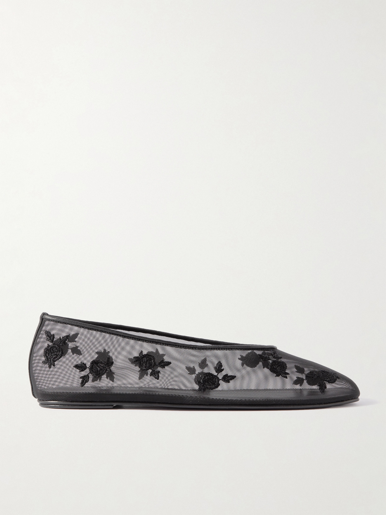 Shop Magda Butrym Leather-trimmed Embroidered Mesh Ballet Flats In Black