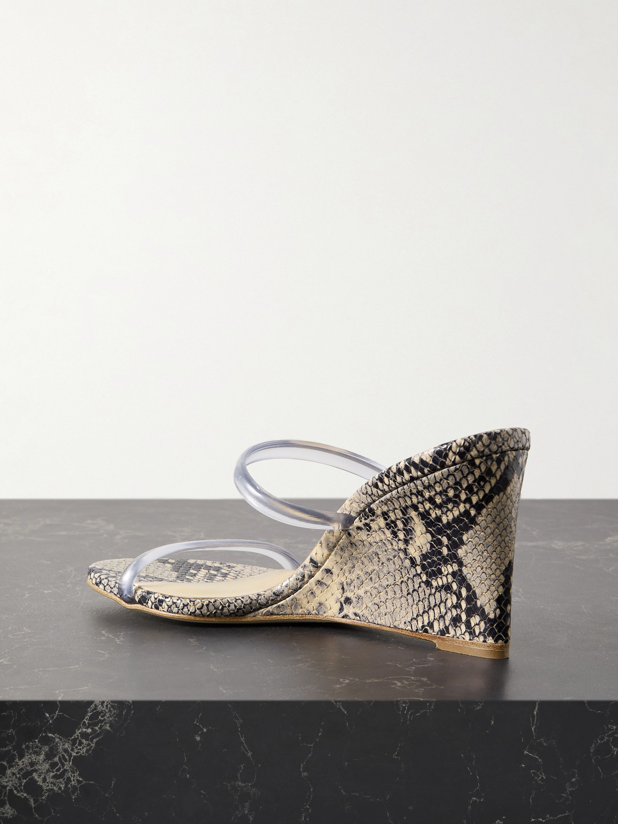 Magda Butrym Pvc-trimmed Snake-effect Leather Wedge Sandals In Brown