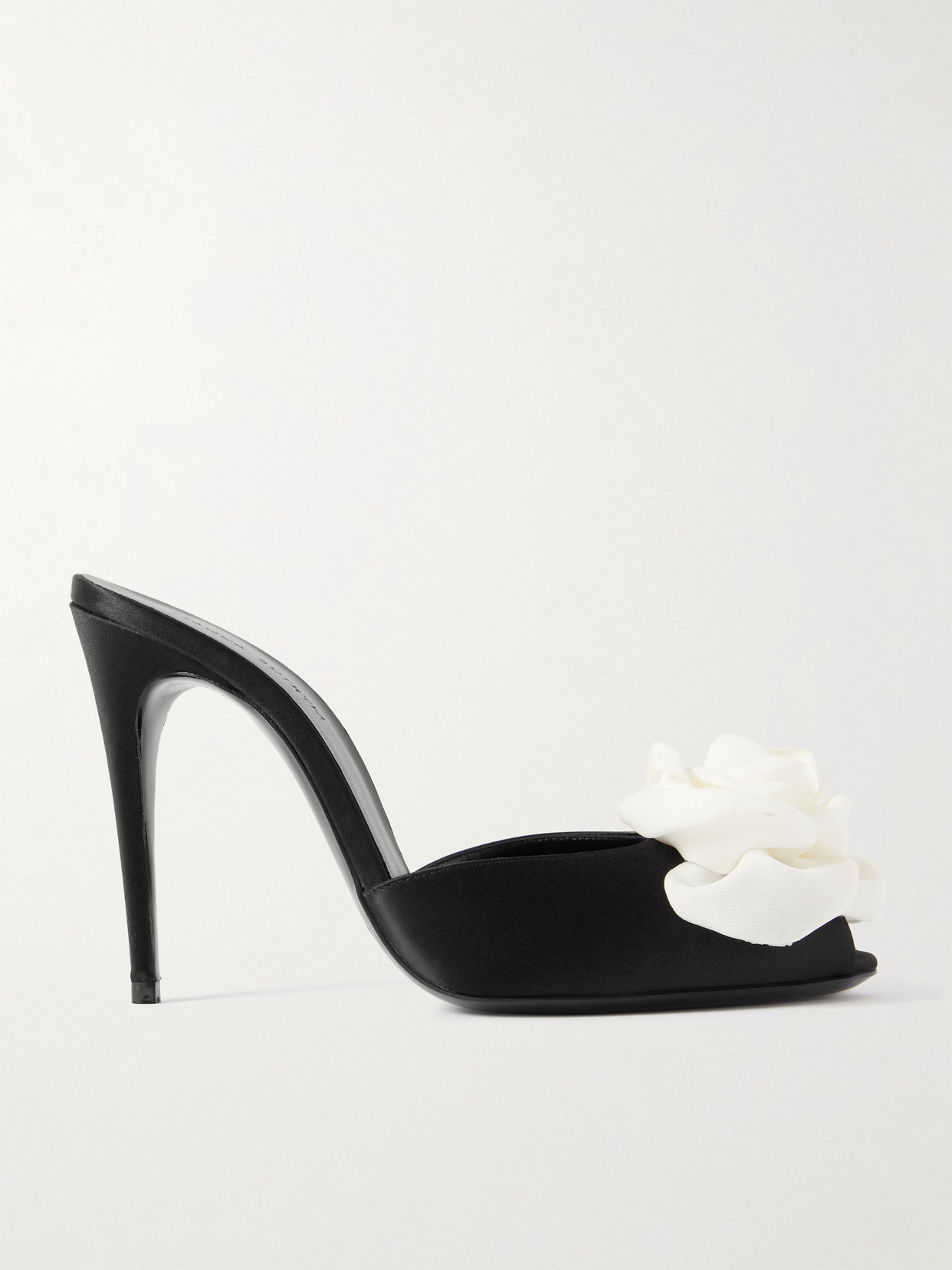 Shop Magda Butrym Floral-appliquéd Satin Mules In Black