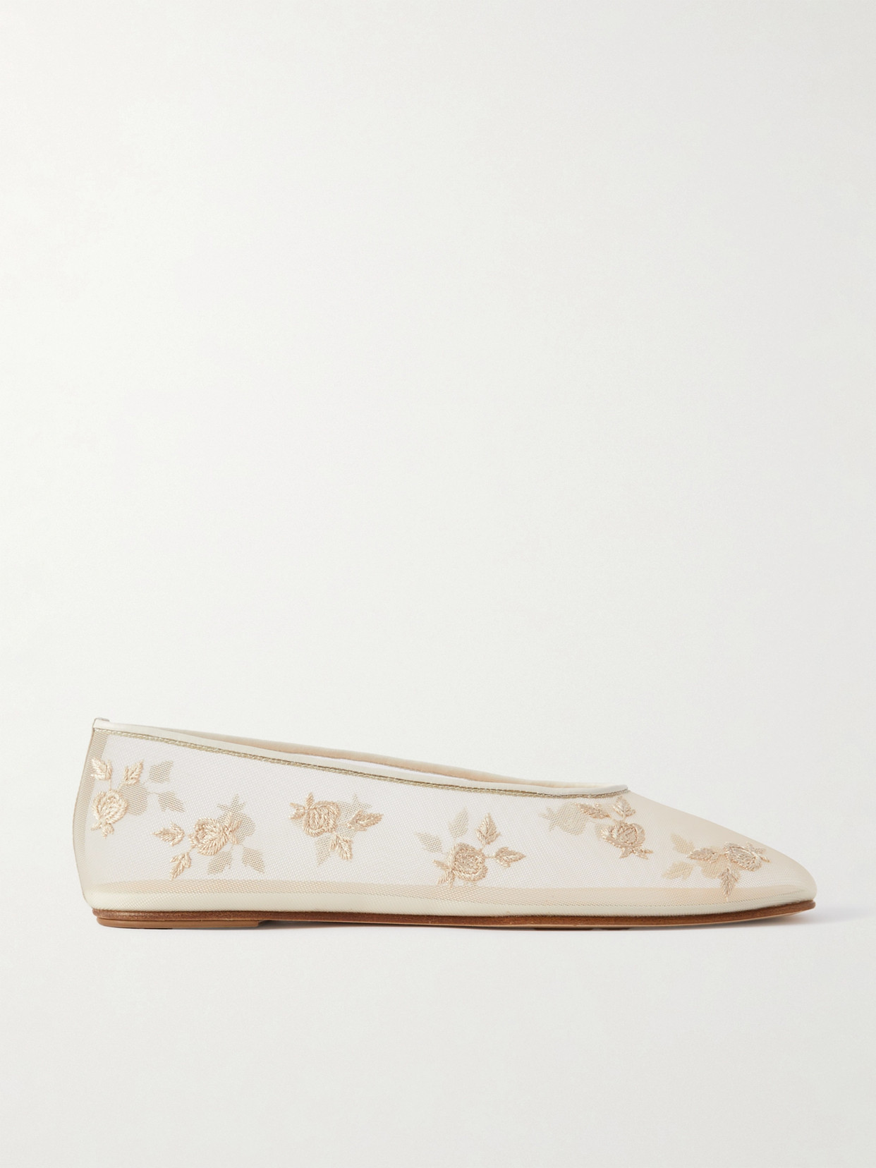 Shop Magda Butrym Leather-trimmed Embroidered Mesh Ballet Flats In Cream