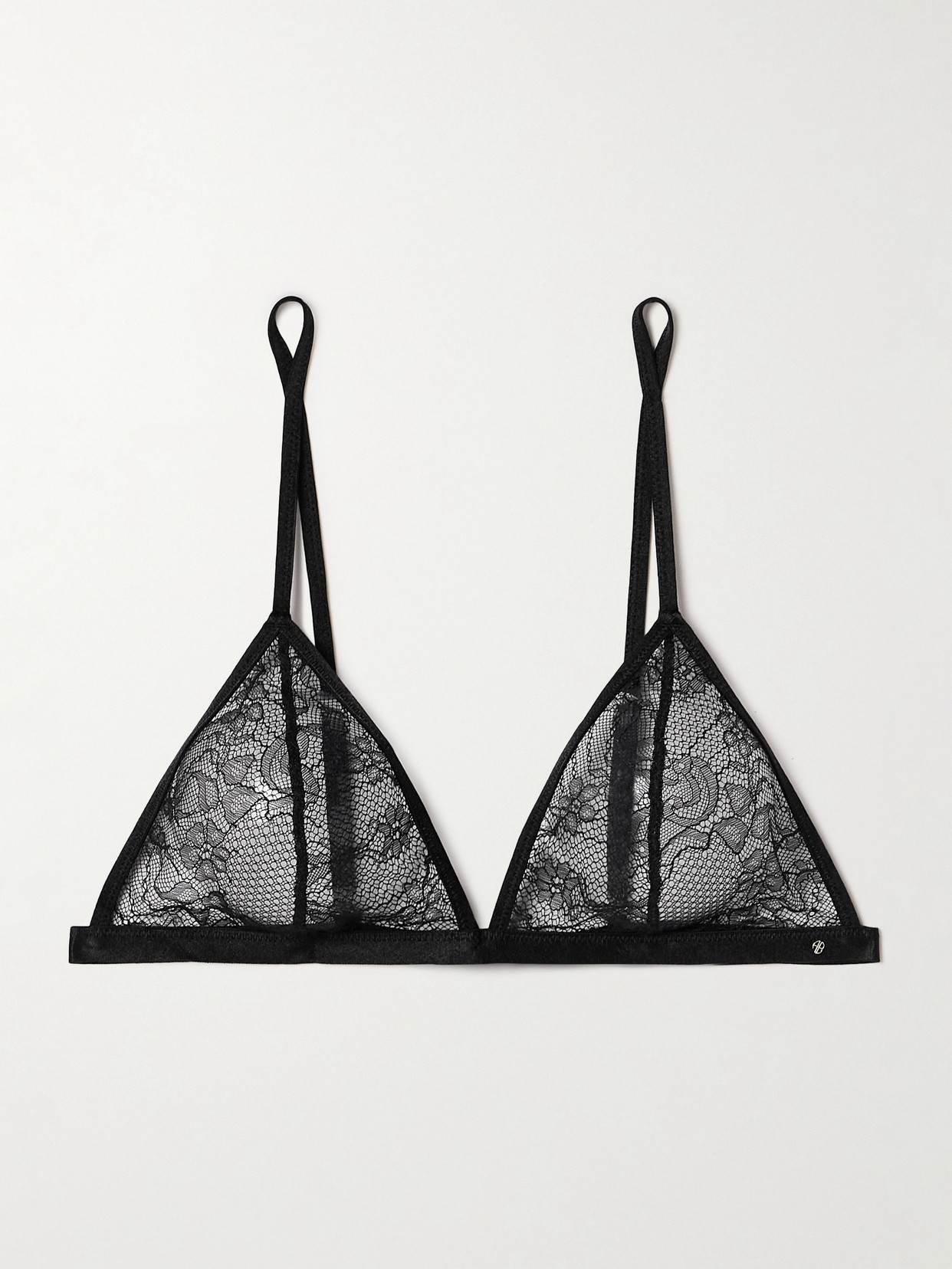 Anine Bing - Eileen Satin-trimmed Chantilly Lace Soft-cup Triangle Bra - Black