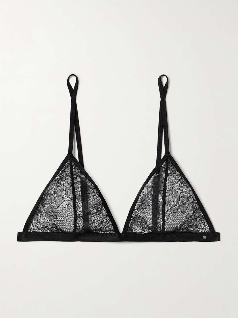 Anine Bing Eileen Satin-trimmed Chantilly Lace Soft-cup Triangle Bra