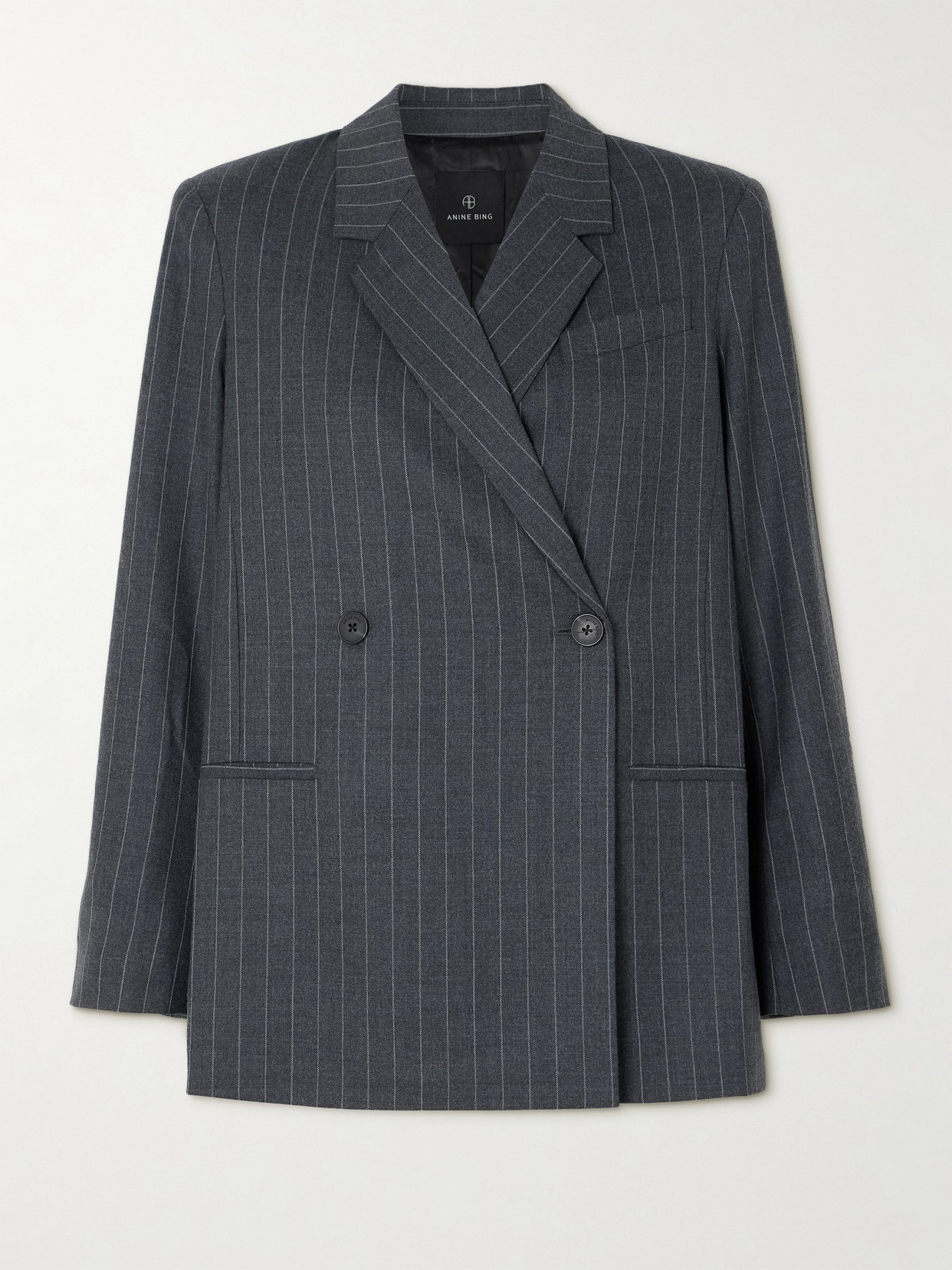 Anine Bing Kaia Oversized Double-breasted Pinstriped Flannel Blazer In Gray