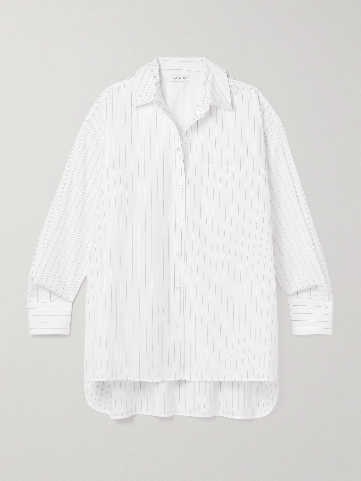 Shop Anine Bing Chrissy Oversized Pinstriped Cotton-poplin Shirt In White