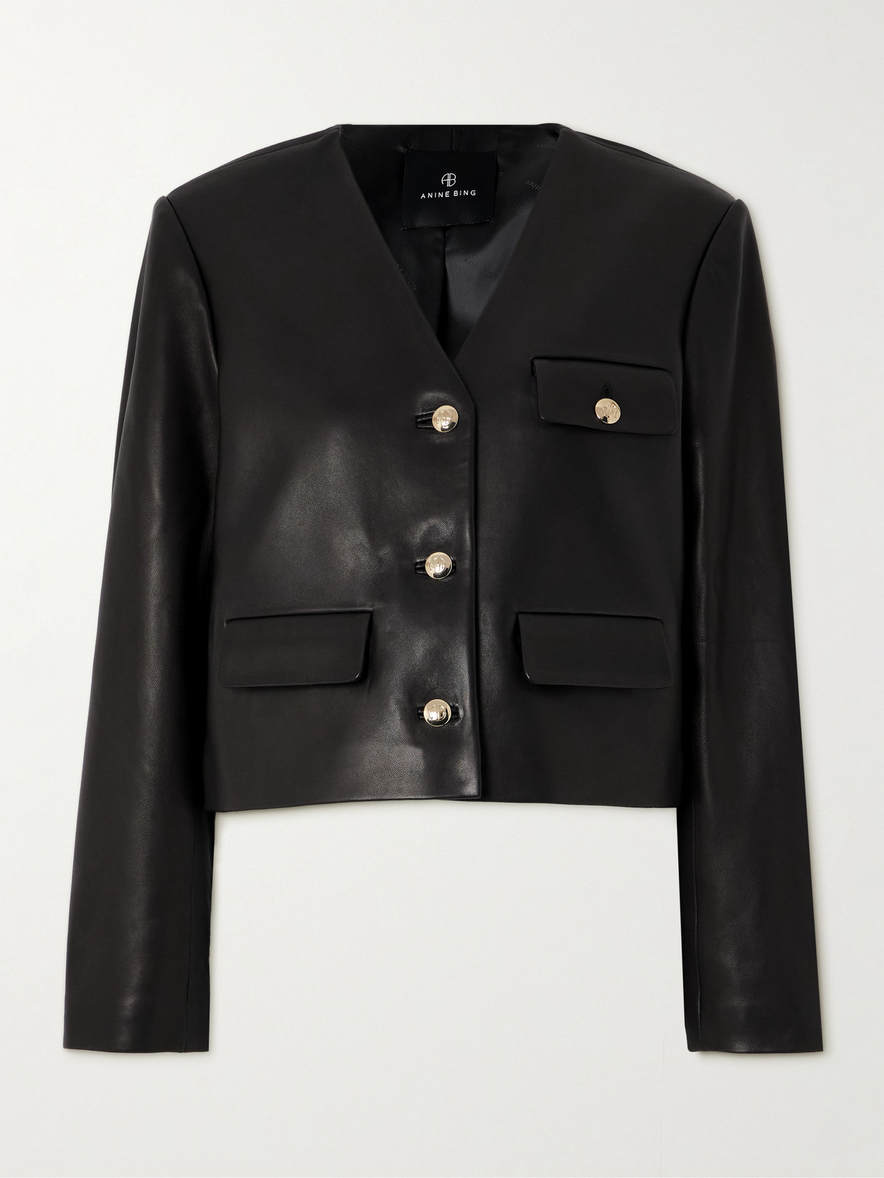 Shop Anine Bing Cara Cropped Leather Jacket In Black