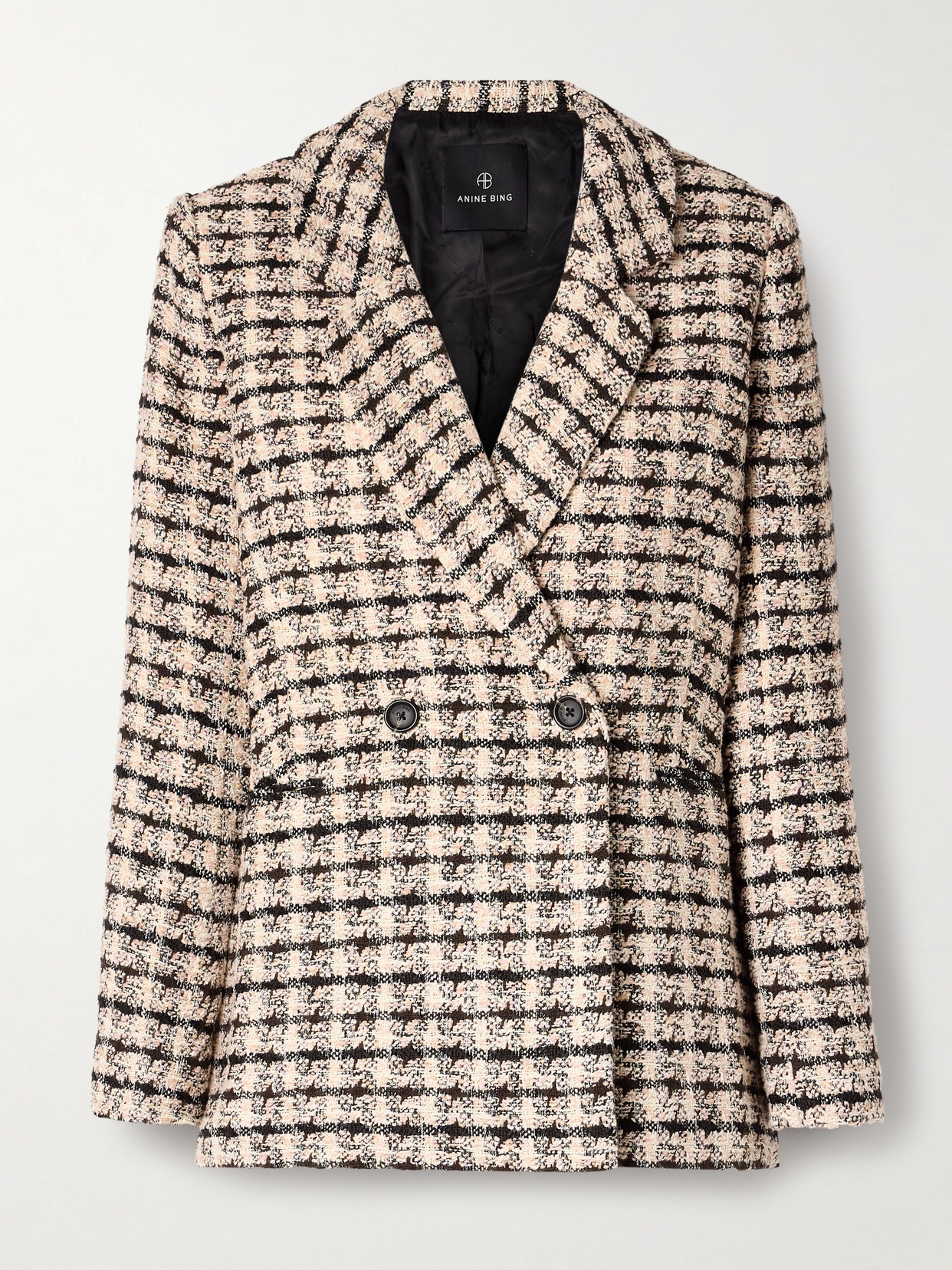 Anine Bing Diana Double-breasted Checked Tweed Blazer In Neutrals