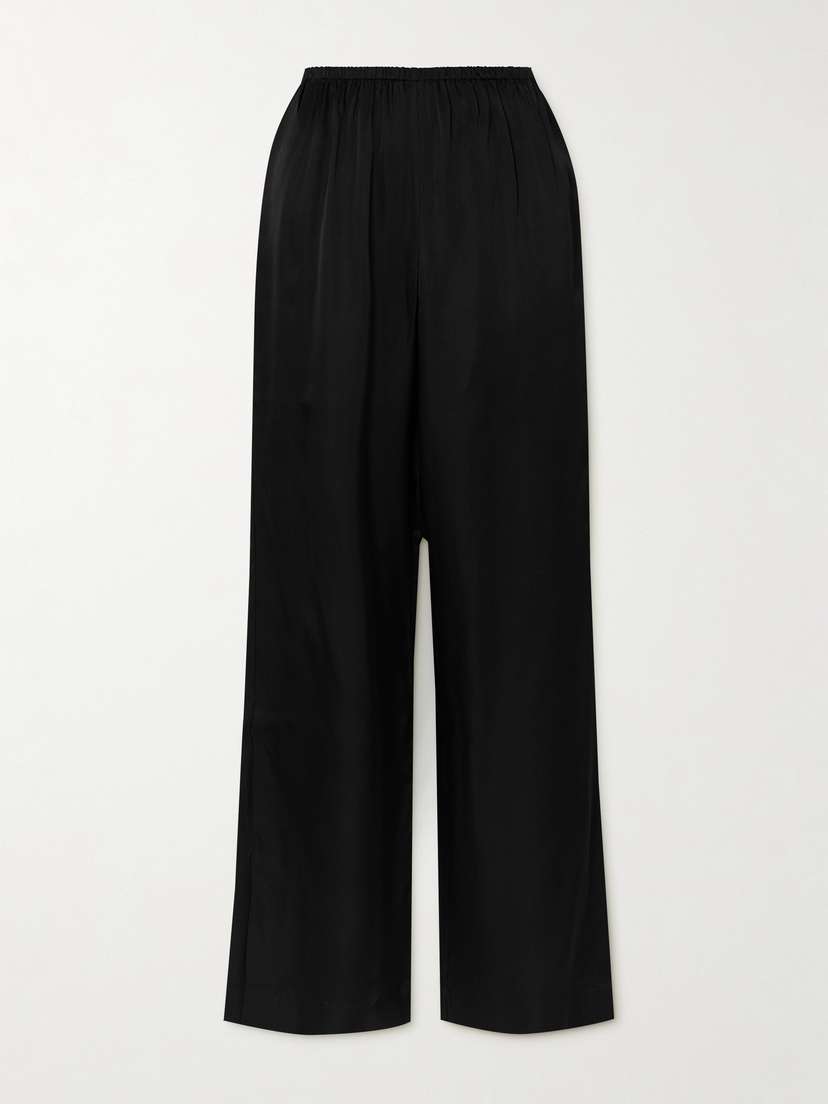 Anine Bing Aden Silk-blend Charmeuse Wide-leg Pants