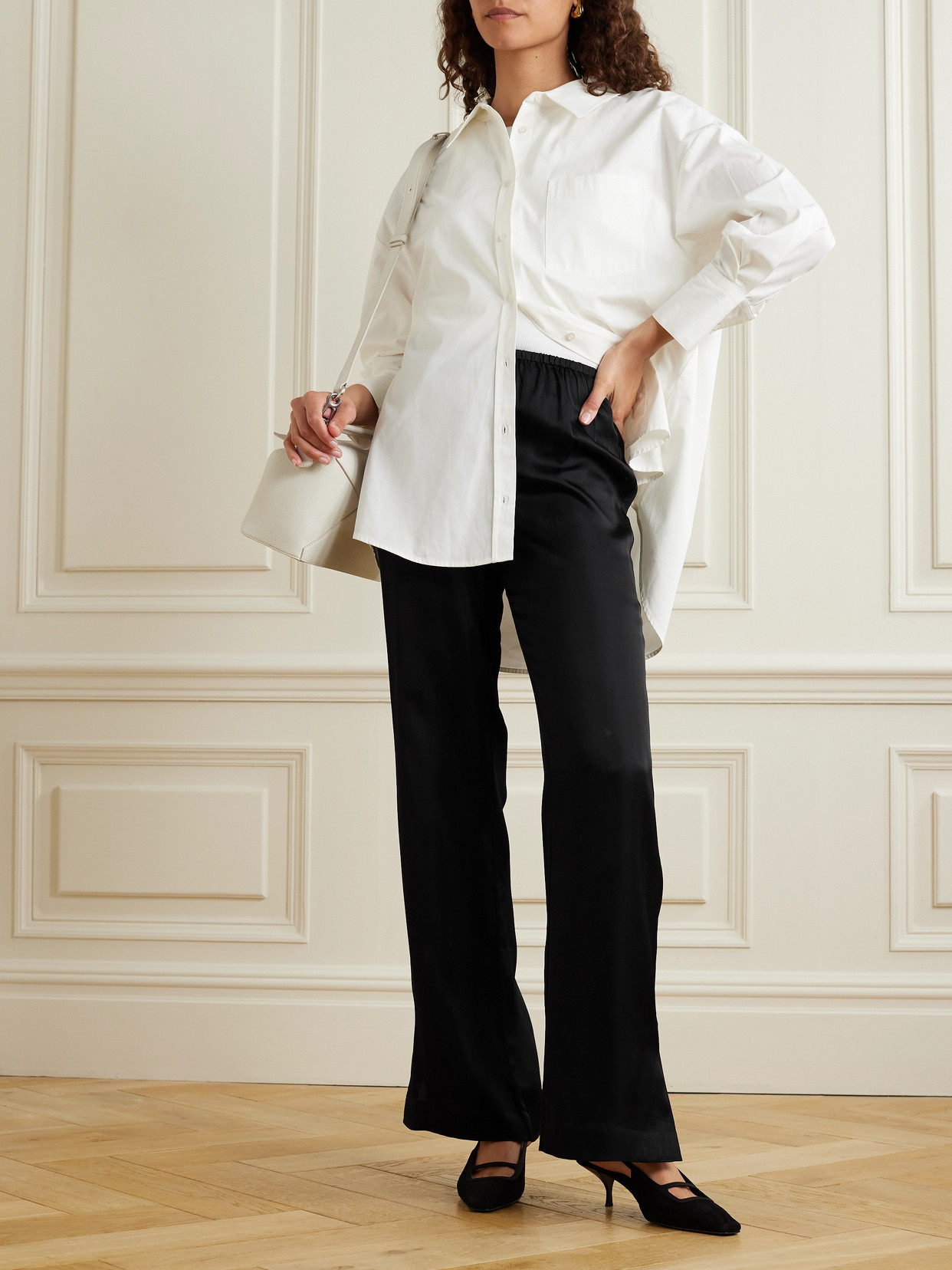 Anine Bing Aden Silk-blend Charmeuse Wide-leg Pants In Black